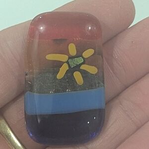 Hand Crafted artisan made fused glass landscape magnet. Stocking Stuffer
